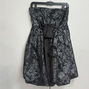 Strapless formal dress silver metallic embellished floral hoco dress dark fairy